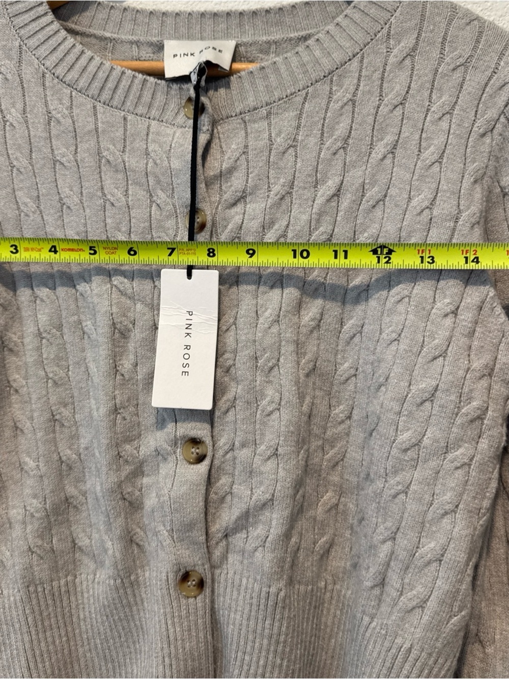 NWT Pink Rose Women’s Grey Cable Knit Button-Up Cardigan Sweater Crew Neck XL - Picture 6 of 6